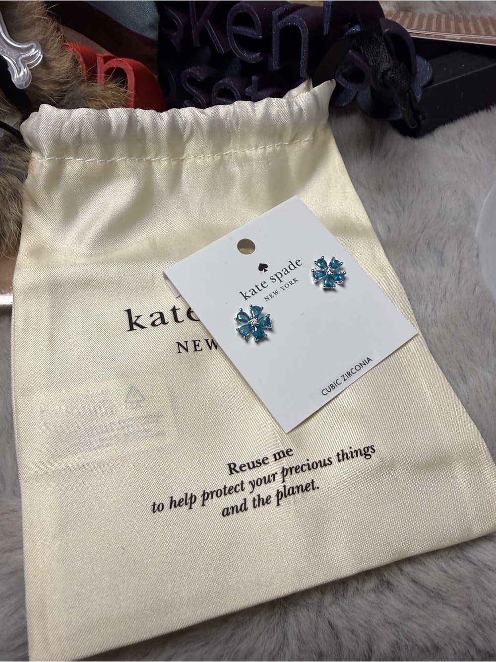 kate spade Blue Flower Cubic Zirconia Kids Stud Earrings